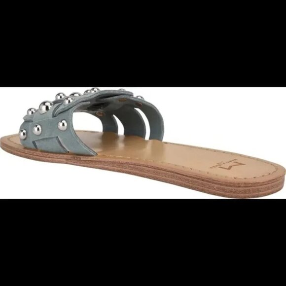 NEW Marc Fisher Pacca studded flat sandal in blue cactus suede - Picture 2 of 8